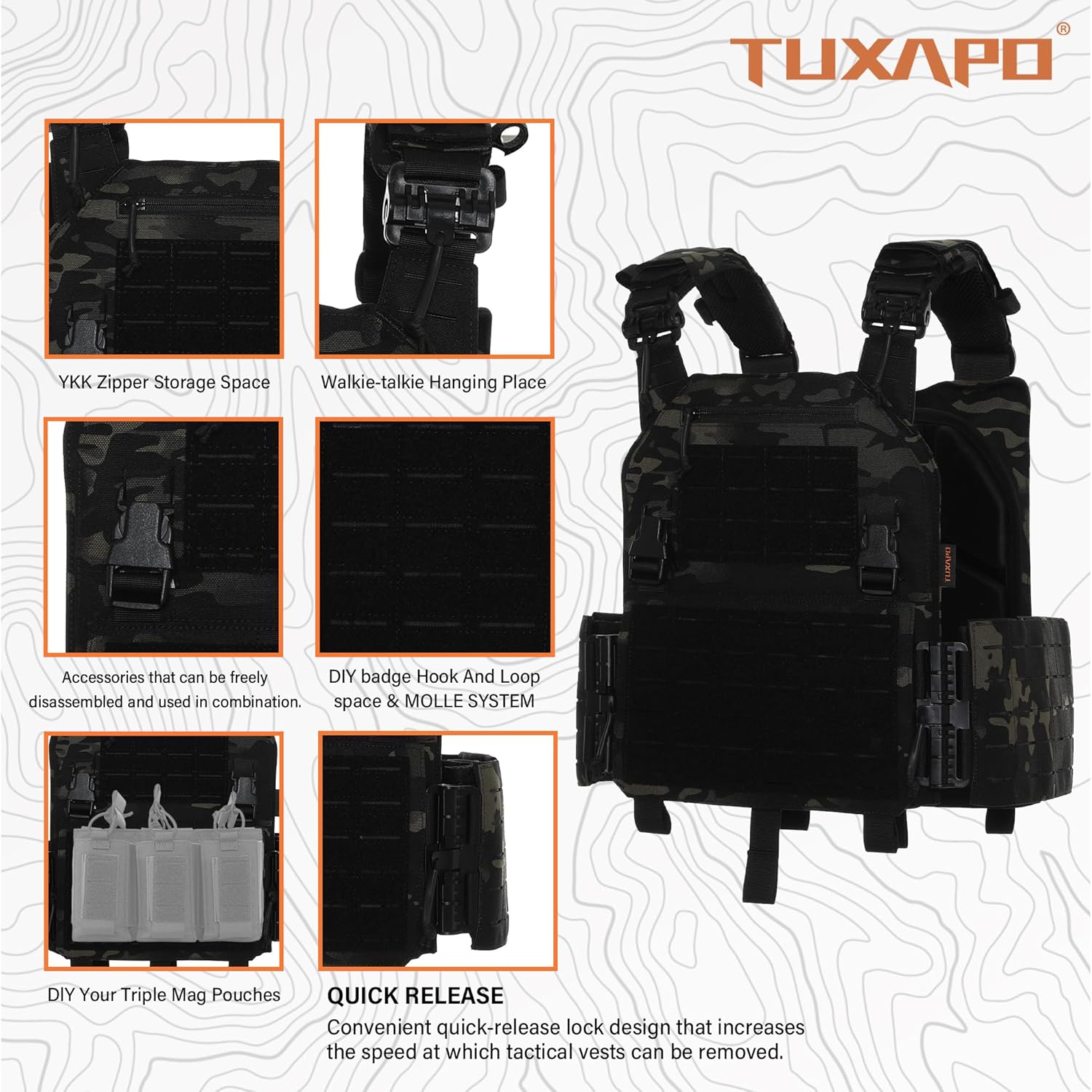 Tactical Molle Vest Laser Cutting Modular Lightweight Quick Release Adjustable Vests