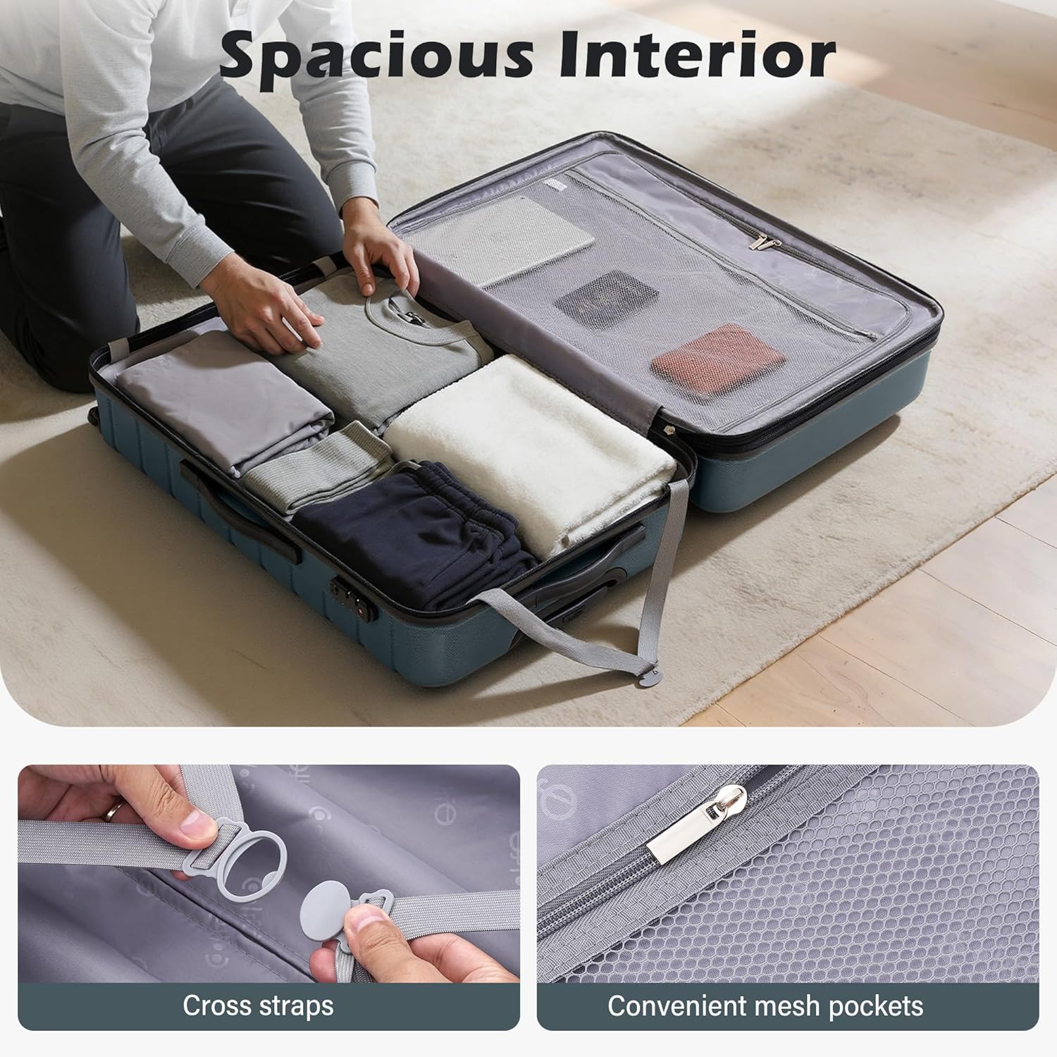 Coolife Larage Luaggage Hardside Expandable Suitcase with Spinner Wheels Checked 28-Inch(Teal Blue) - Image 6