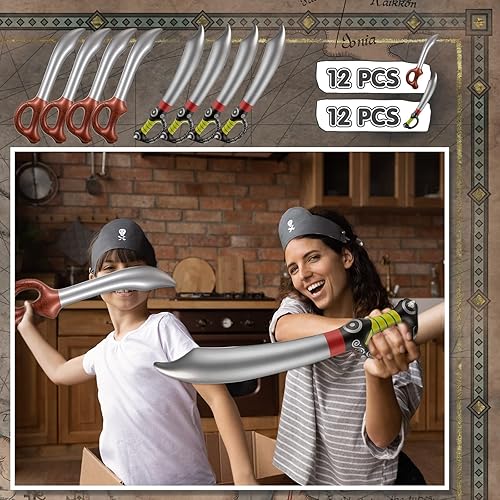 Miniatura 5 de Charniol 24 piezas de espadas piratas inflables de Halloween, espada de juguete para fiesta, suministros de cumpleaños, cuchillo inflado para