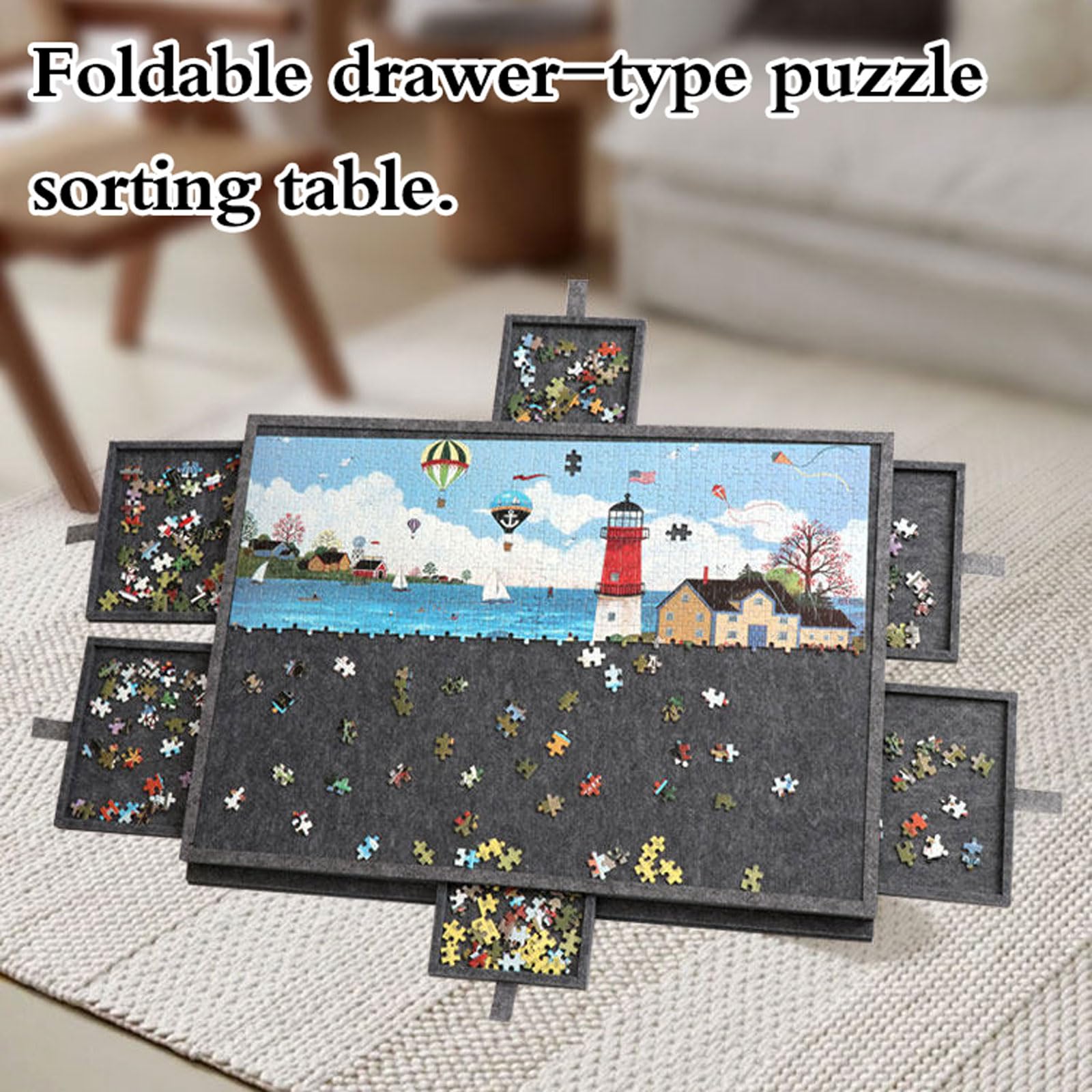 Leichte Filz Puzzletisch,Puzzle-Aufbewahrungsbrett,Faltbares Filz-Puzzlebrett,Drehbares Puzzlebrett,Einfach Verstaubau,rutschfest,für Puzzles mit weniger als 1500 Teilen
