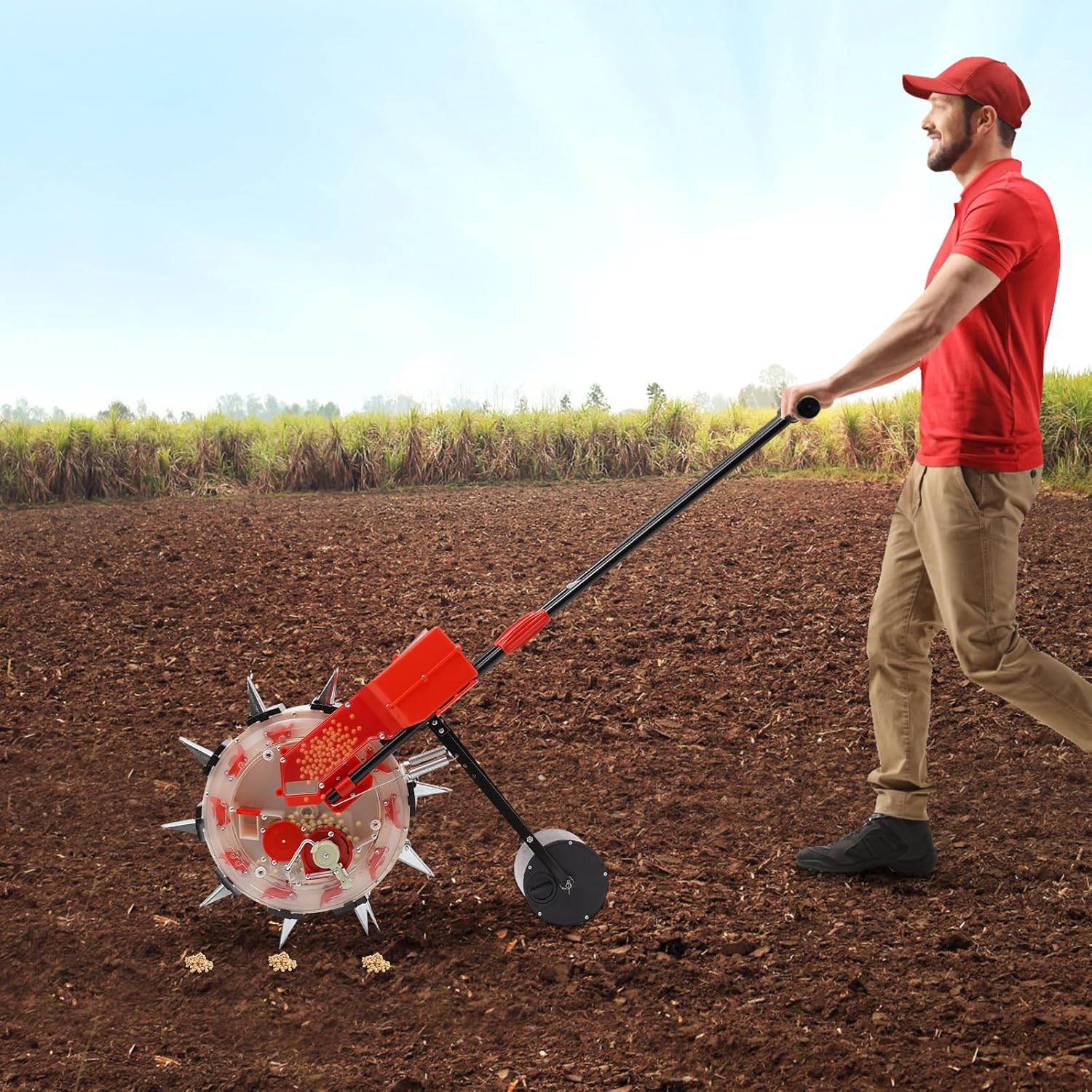 Garden Seeder, 8.27LBS Storage Box Precision Hand-Push Seeder, 16cm Spacing Garden Push Seeder Planter, Adjustable Seeding Quantity Depth, Use for Sowing Seeds, Plants, Corn, Vegetables, Etc
