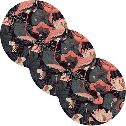 3 Pcs Large Trivet Mat Pink Flamingo Pattern for Hot Pots and Pans 15in Cotton Thread Weave Heat Resistant Placemats for Cooking Pot Bathroom Decor