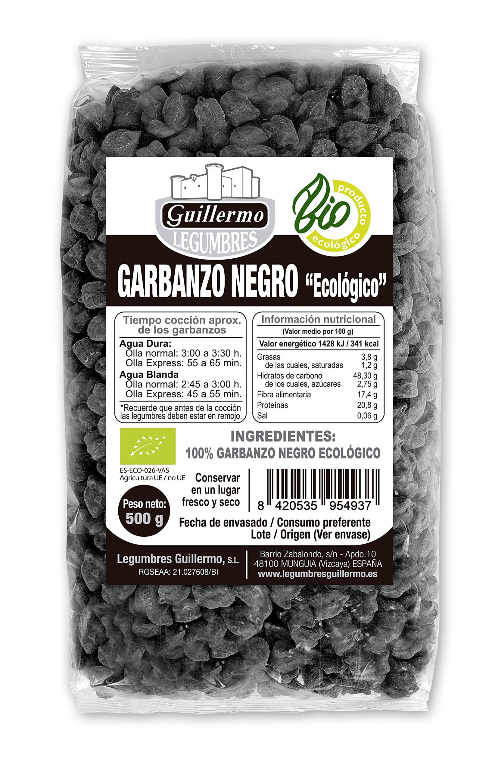 Guillermo | Garbanzo negro BIO - Paquete 500g. | 100% Ecológico | Propiedades antiinflamatorias | Ayuda a controlar el peso