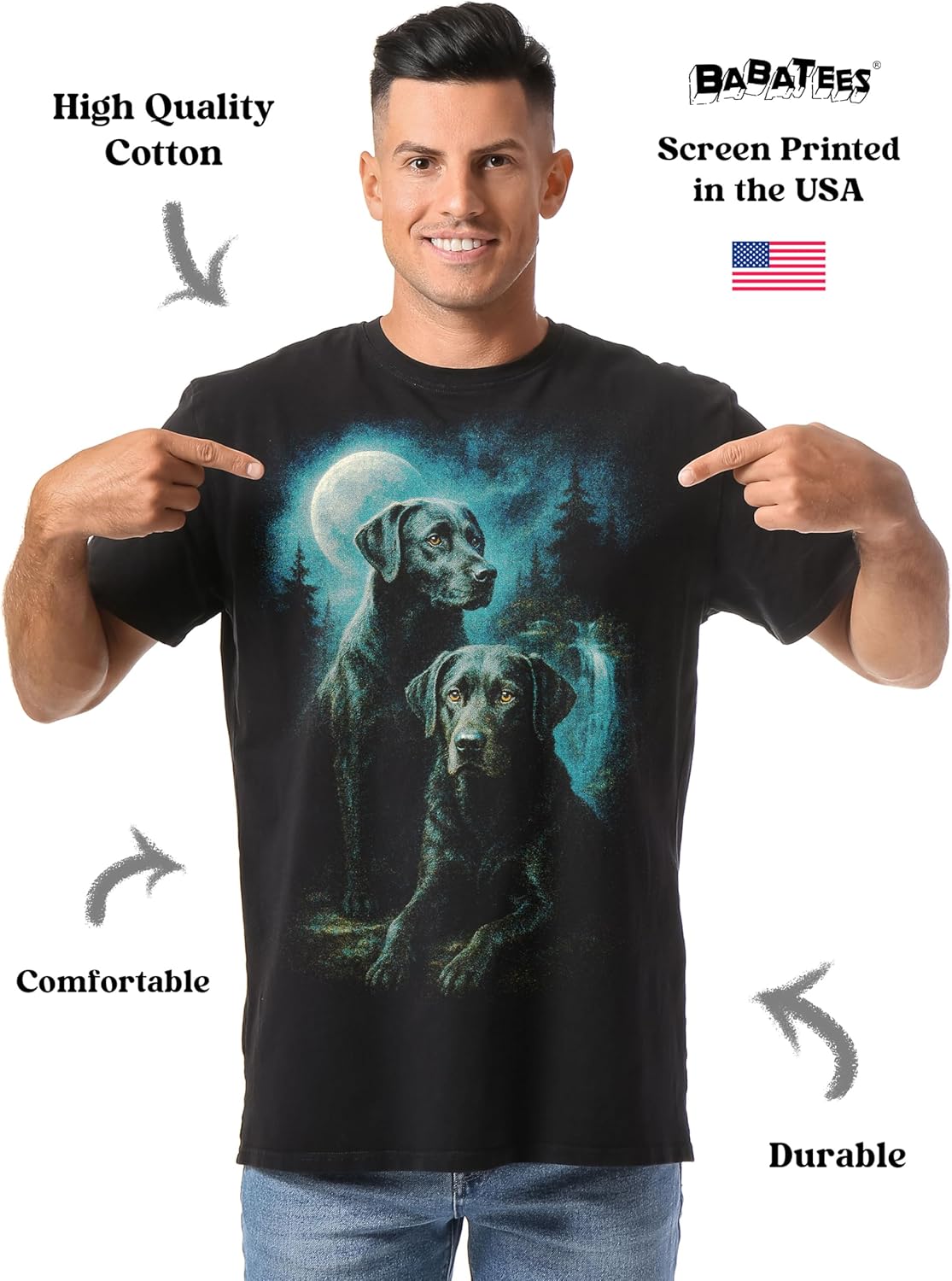 Black Labrador Retriever T-Shirt, Moonlit Night Painting Design, Classic Fit, 100% Cotton, Unisex - Image 2