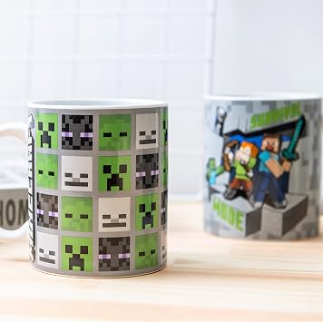 Zak Designs Minecraft Mug Unique Ceramic Coffee Cup Set, Can Coffee Mugs with Comfortable Handle for Gamer Gifts, Dishwasher and Microwave Safe (11.5 oz, 4-Piece Set)