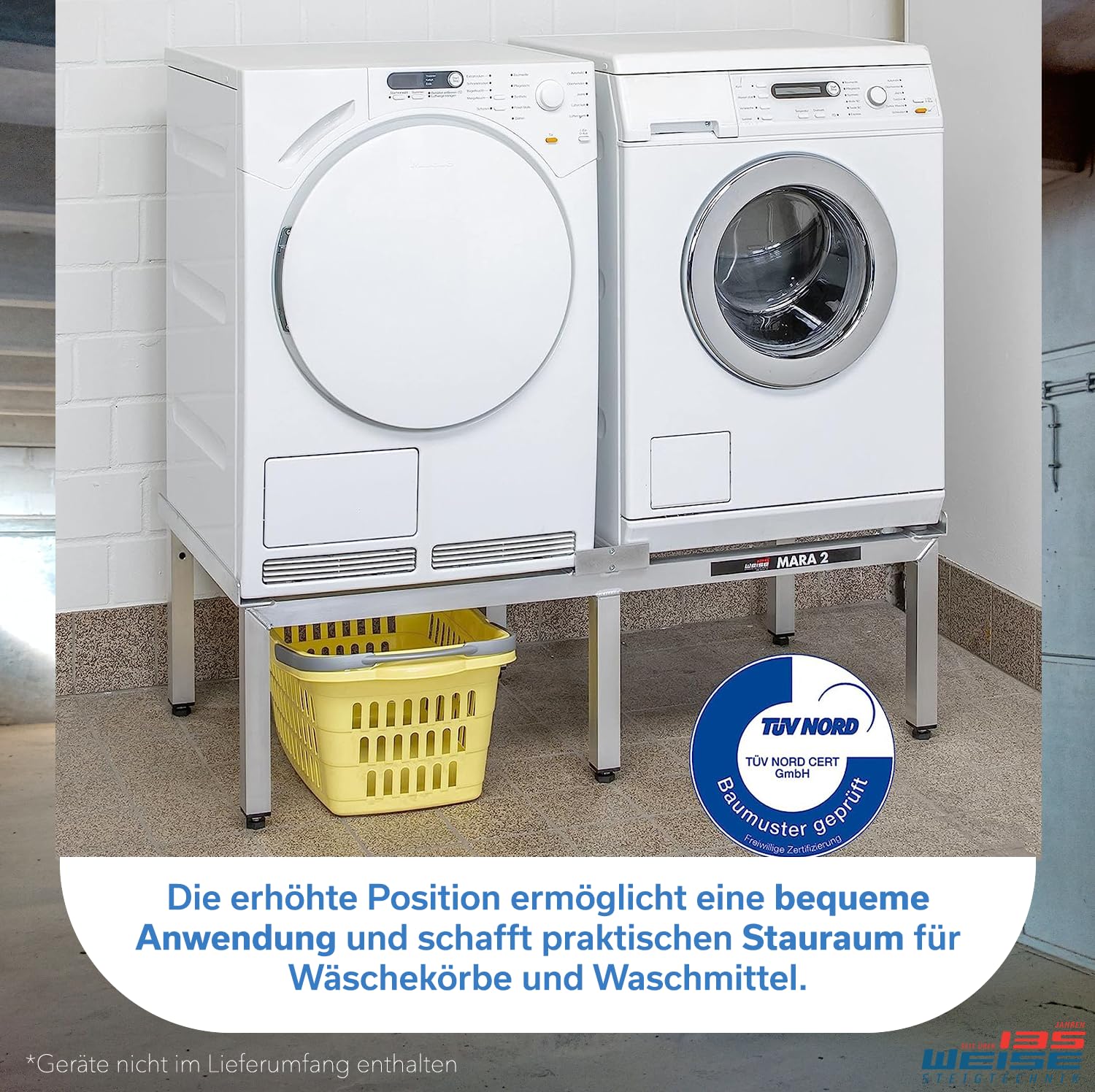 Weise MARA 2 Waschmaschinen Untergestell, Doppel-Unterbau für Waschmaschine & Trockner, 1000 kg Tragkraft, 50 cm hoch