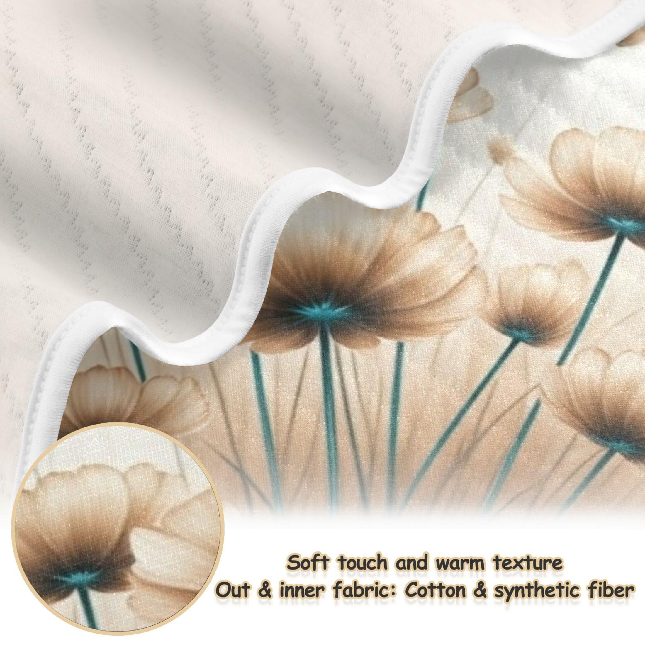 Burbuja Beige Brown Poppy Flowers Baby Blanket for Boys Girls, Nursery Soft Warm Swaddling Receiving Baby Blankets, 30x40 in Toddler Blanket