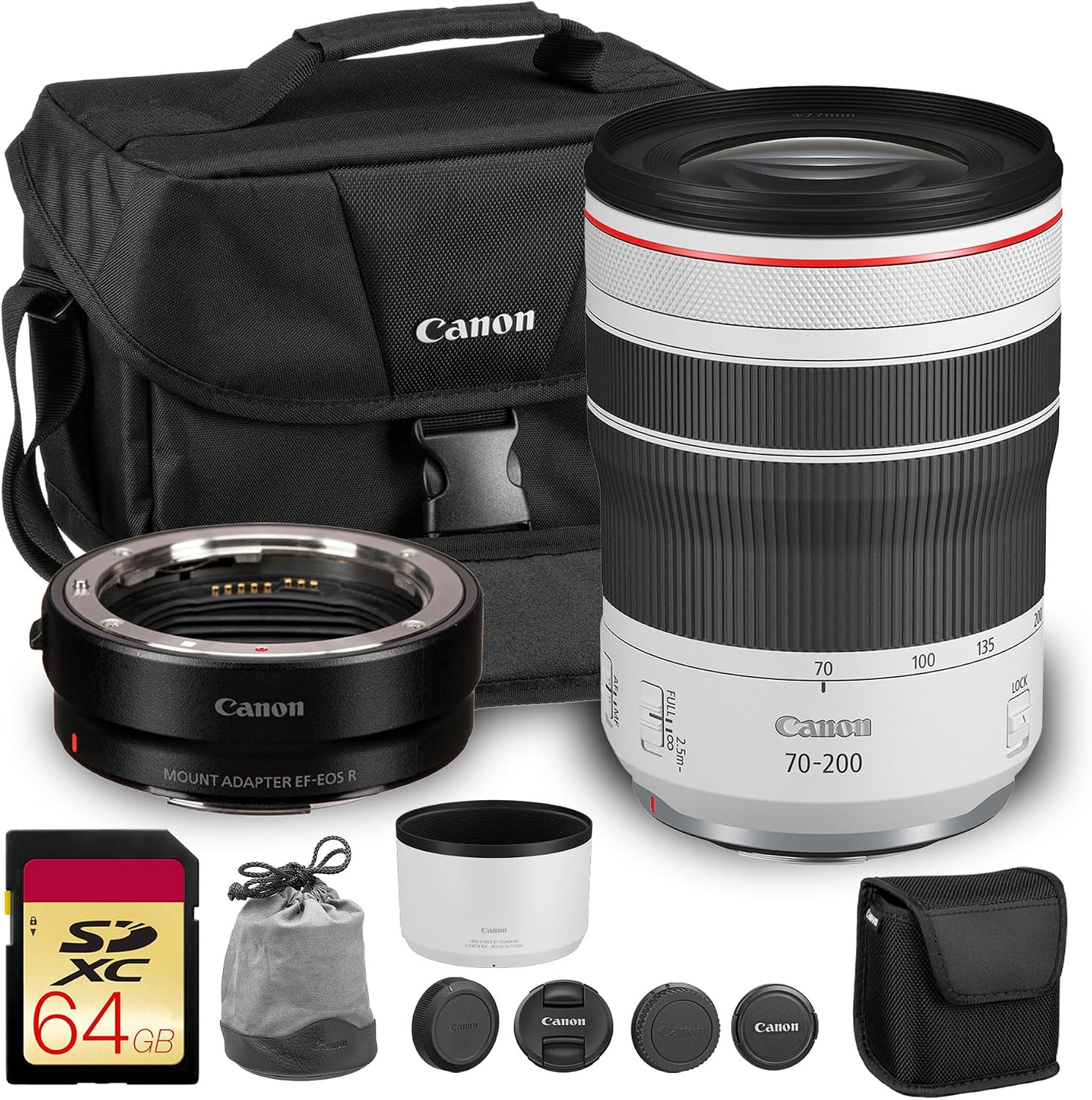 Canon RF 70-200mm f/4 L is USM Lens | L-Series Telephoto Zoom with Image Stabilization & Fast Autofocus | for Sports, Wildlife & Travel Photography (4318C002) + Adapter EF-EOS R + Bag + 64GB Card