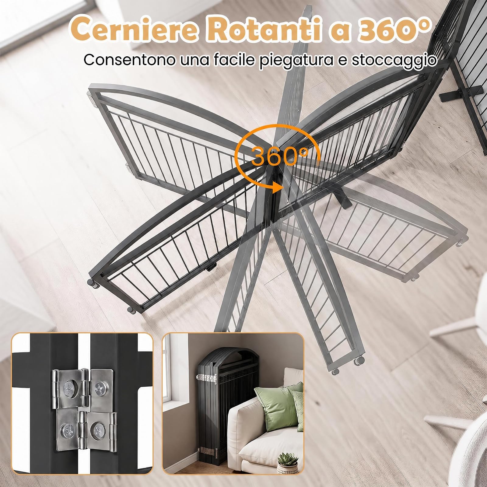 COSTWAY Recinto Pieghevole per Cani a 8 Pannelli, 480 x 81 cm (Nero)