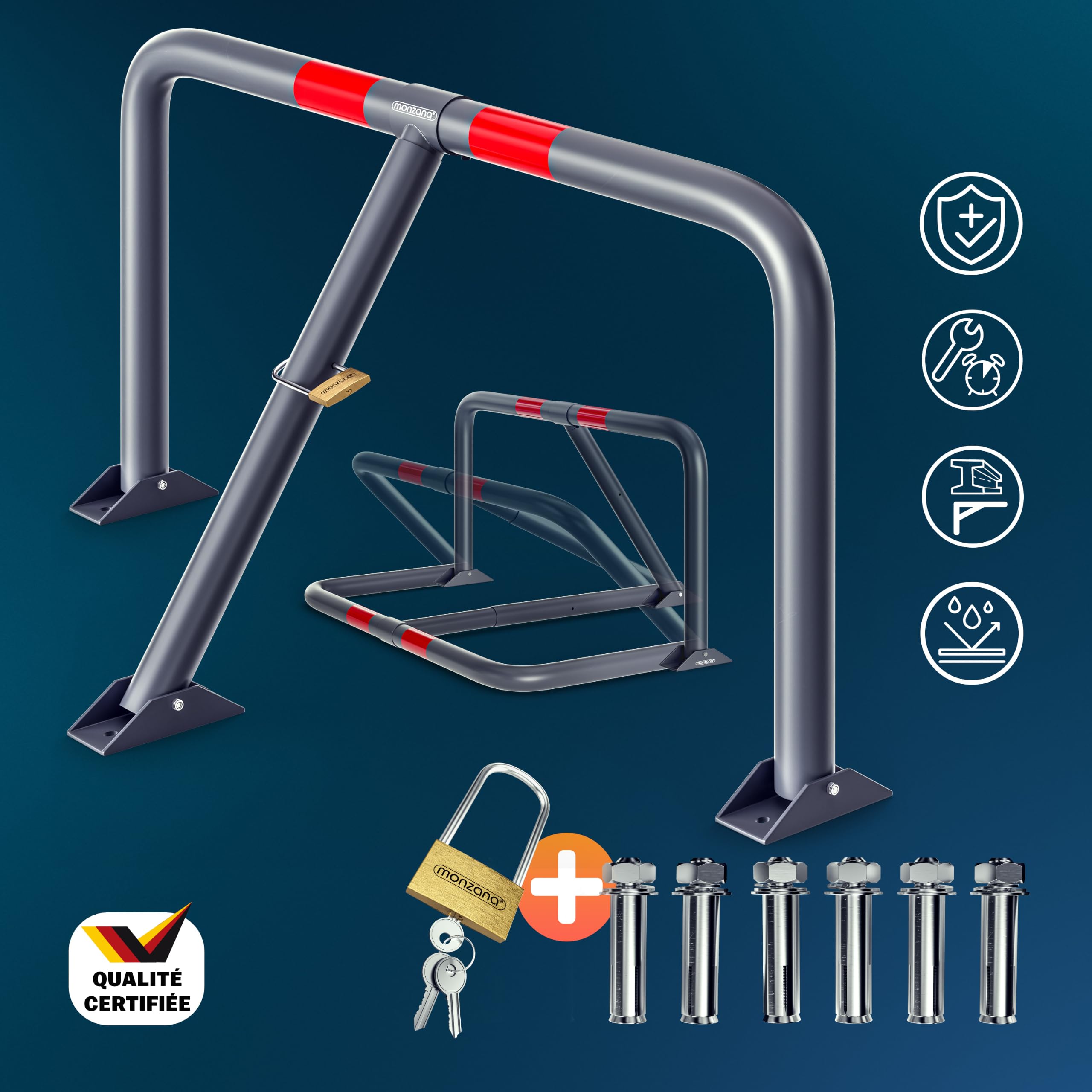 MONZANA® Arceau de parking Rabattable, 80x47x44 cm, Barrière de Stationnement, Stop Parking, avec cadenas & 3 clés