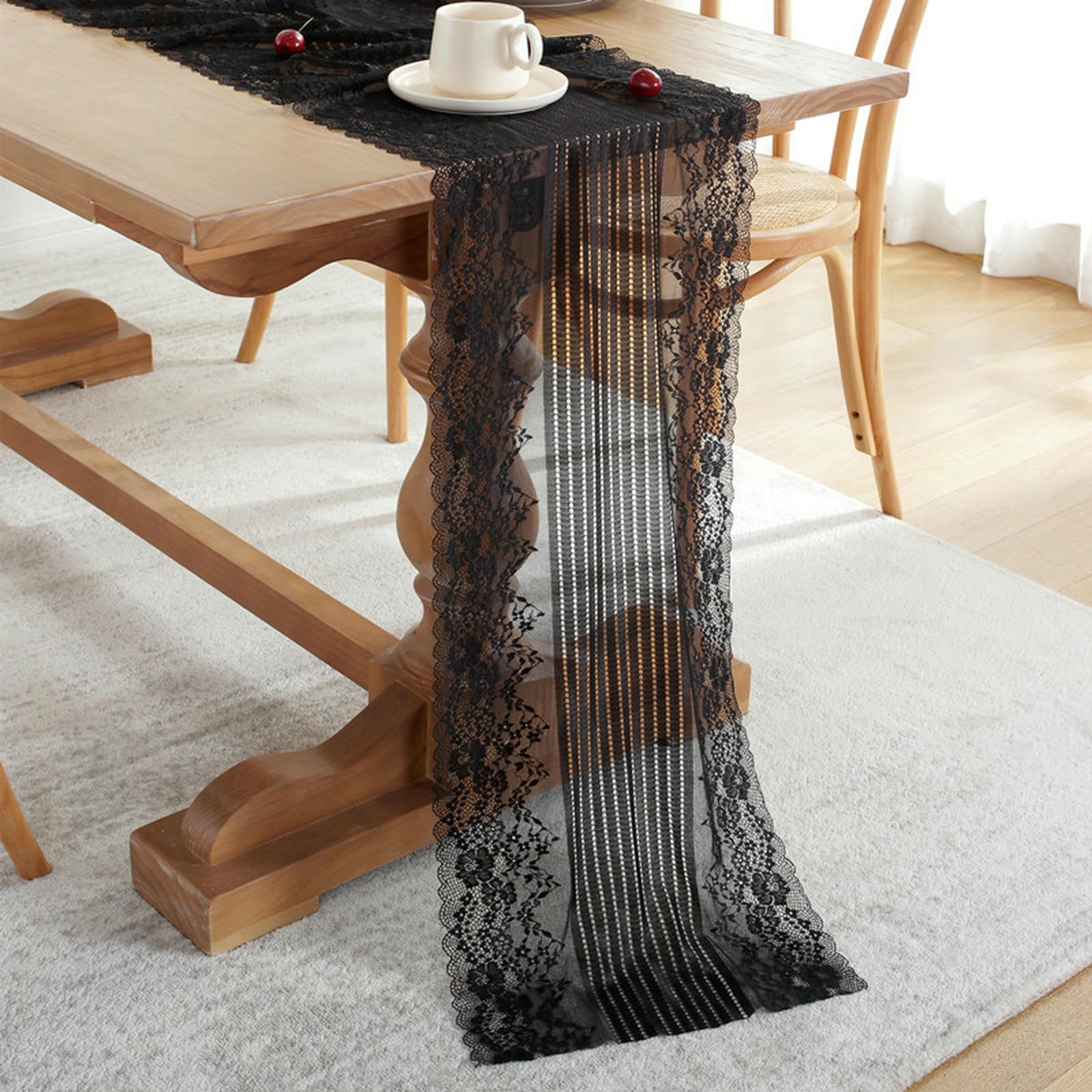 Tovaglie Decorazione di Nozze Runner da Tavola in Pizzo Romantico Francese Bianco E Nero-bianco-300 Cm Lunghezza