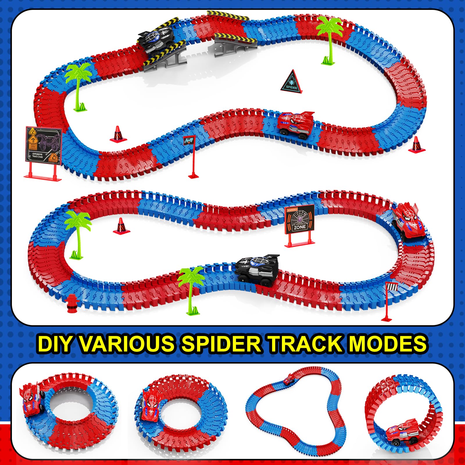 Spider Construction Race Track Set for Kids Ages 3-9, STEM Building Car Track Toys with Superhero Cars - Image 4