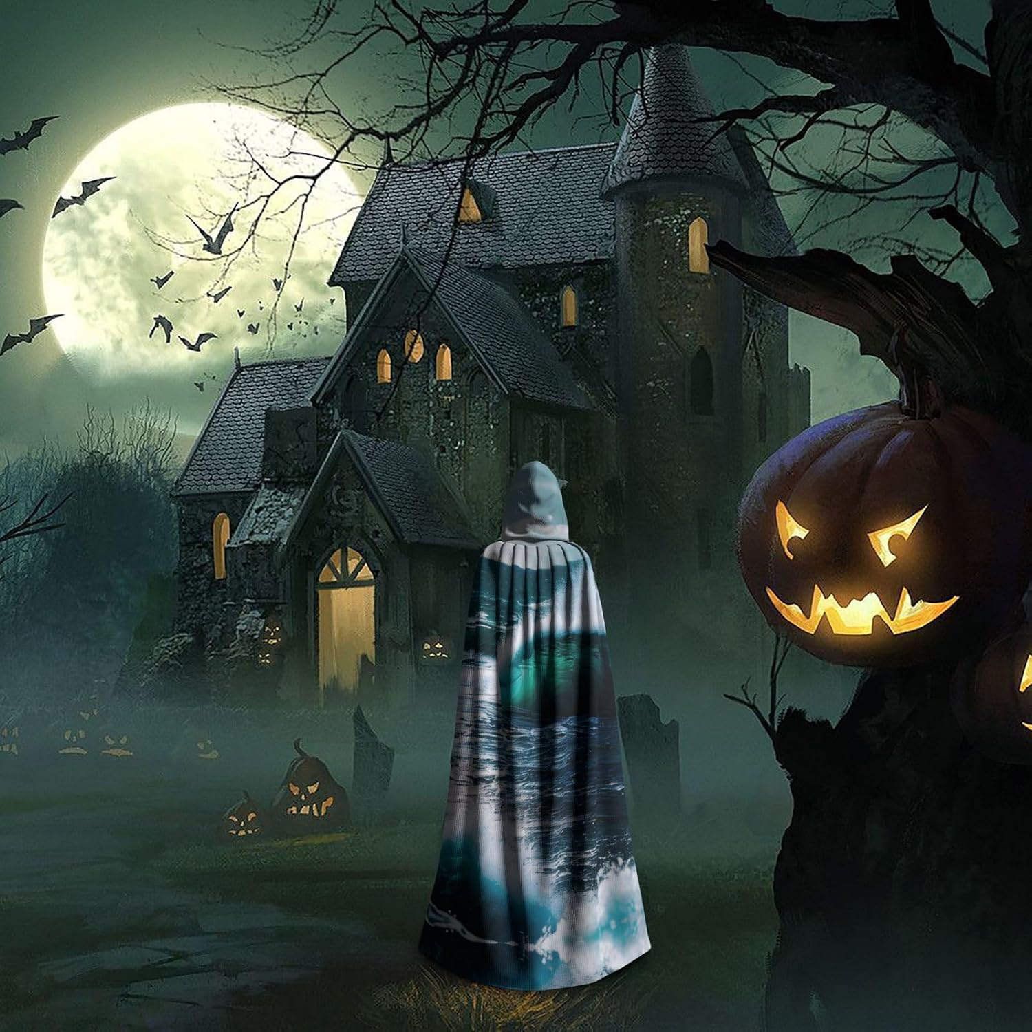 SSIMOO Scenic Sea Water Enchanting Adult Hooded Cape for Halloween and Party Costumes-Fashionable Women's Robes,Capes