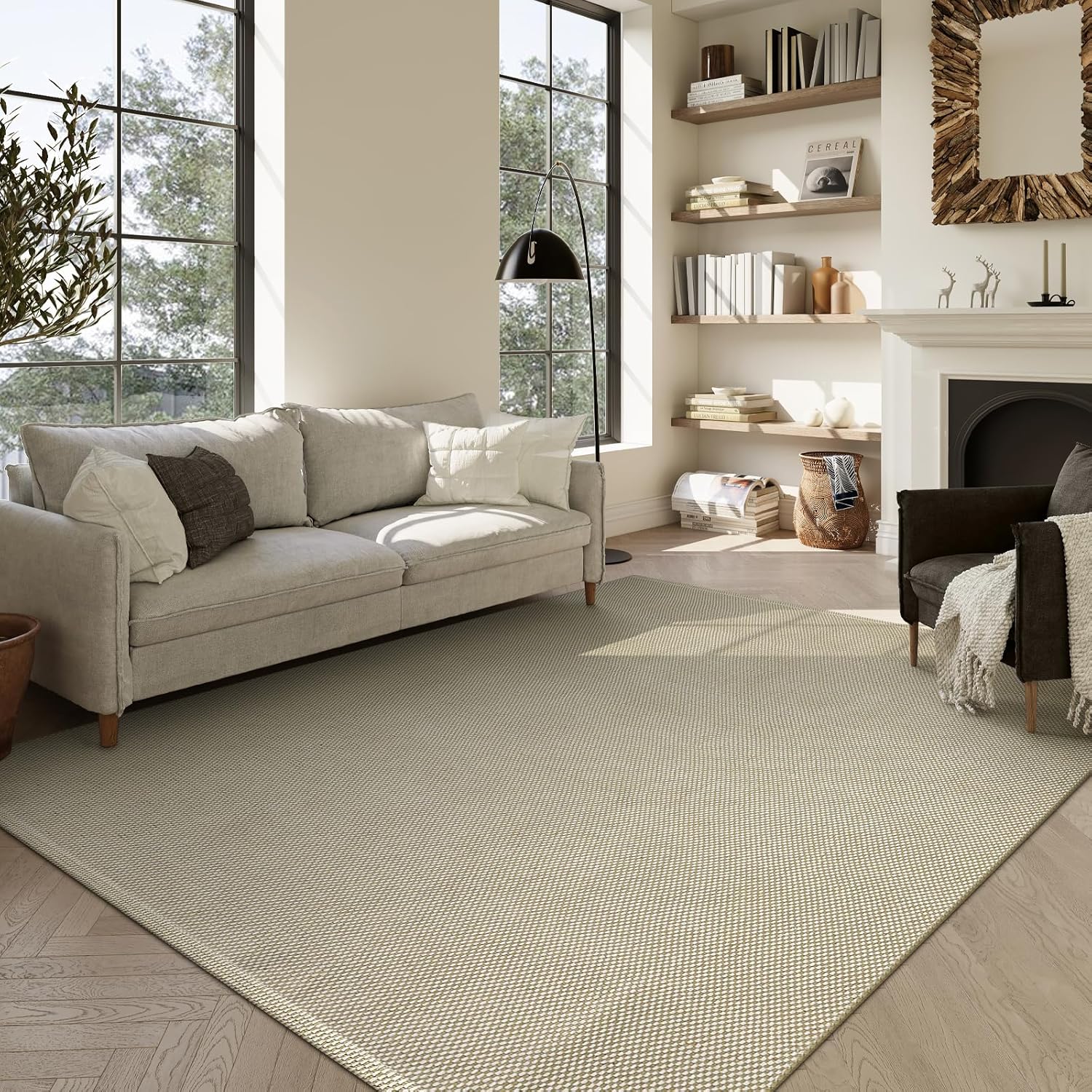 LIVEBOX Jute Cotton Hand Woven 8X10 Soft Neutral Area Rugs for Living Room, Natural Farmhouse Area Rug for Bedroom Dining Room 8' x 10' Natural