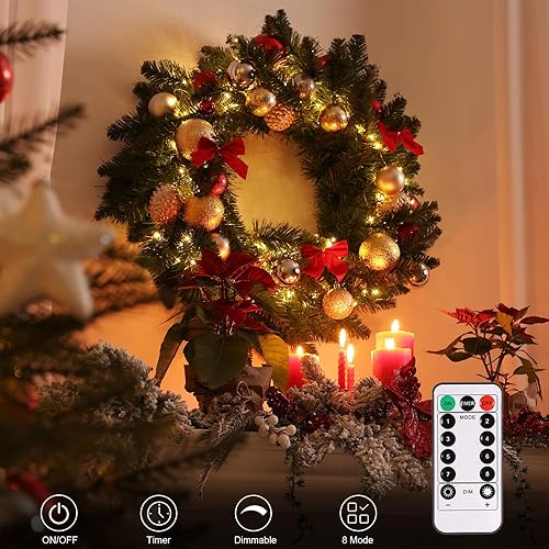 Miniatura 3 de echosari Paquete de 2 tiras de luces que funcionan con pilas, 100 luces LED de 33 pies, impermeables, alambre verde, luces de árbol con control