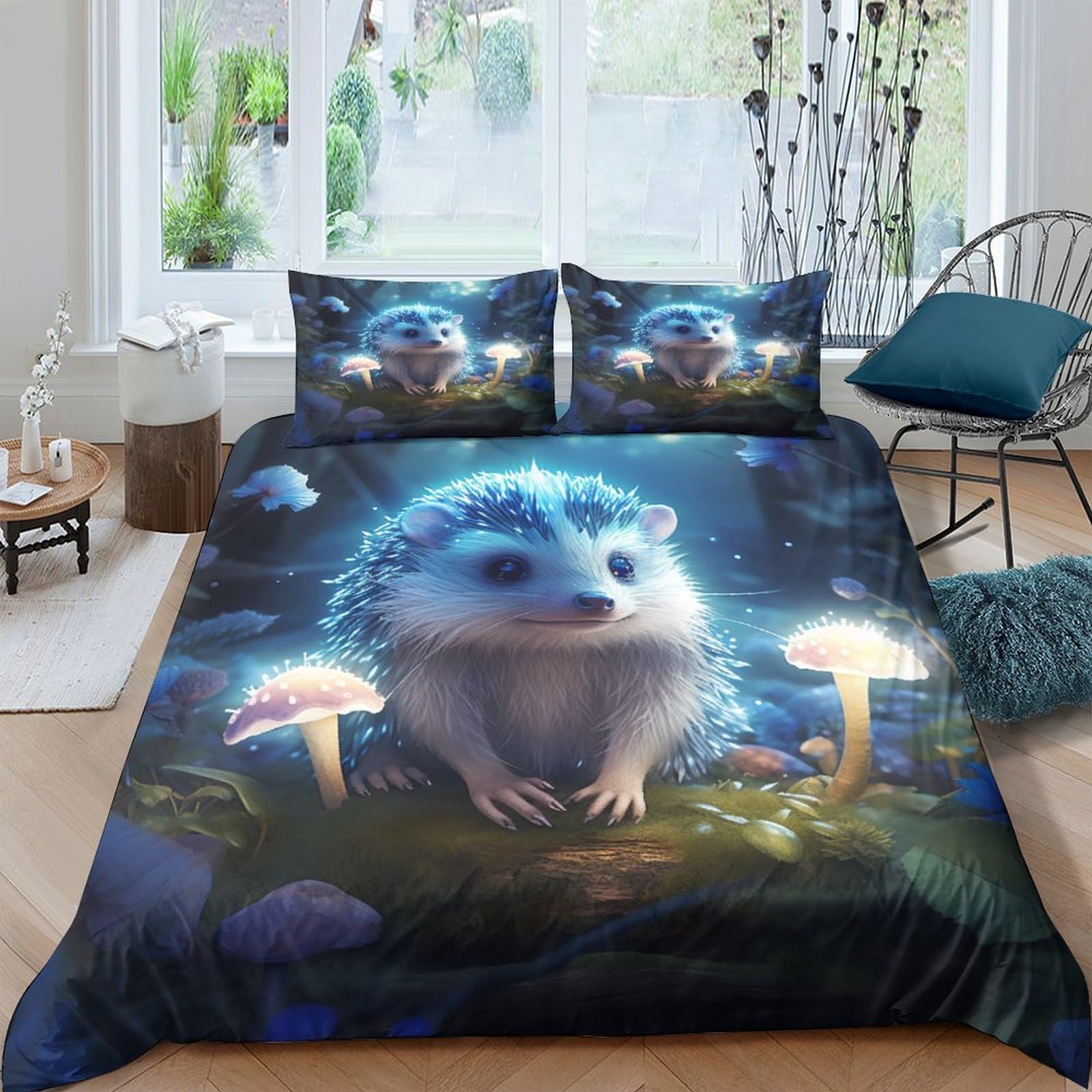 Housse de couette hérisson avec ses 2 taies d'oreiller pour lit enfant et ado