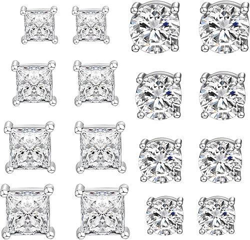 WAINIS 8 pares de pendientes magnéticos de tuercas de acero inoxidable para hombres y mujeres, pendientes hipoalergénicos sin perforación, 5-8 mm