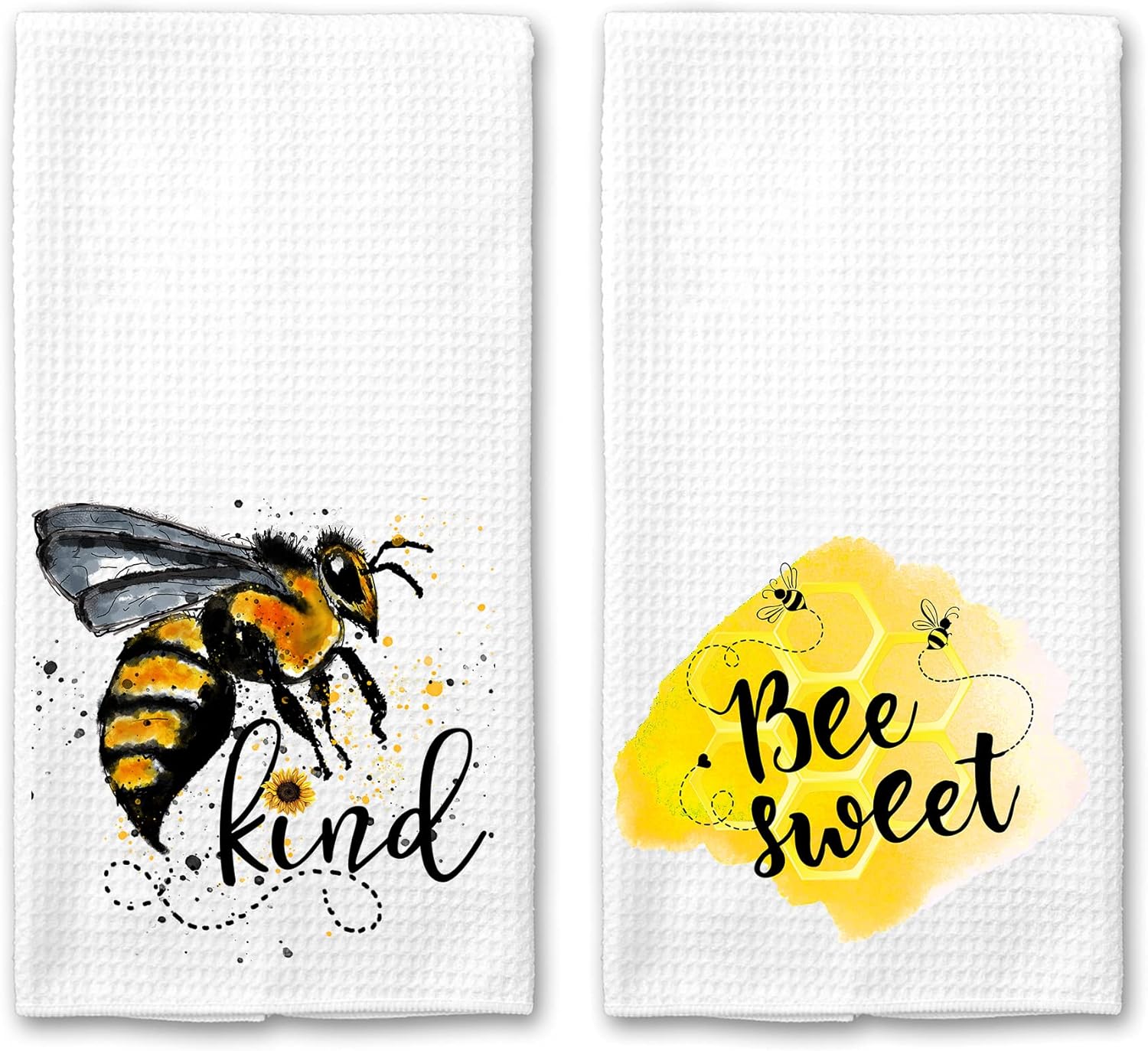 Bee Sweet and Bee Kind Microfiber Hand or Kitchen Towel Set of 2