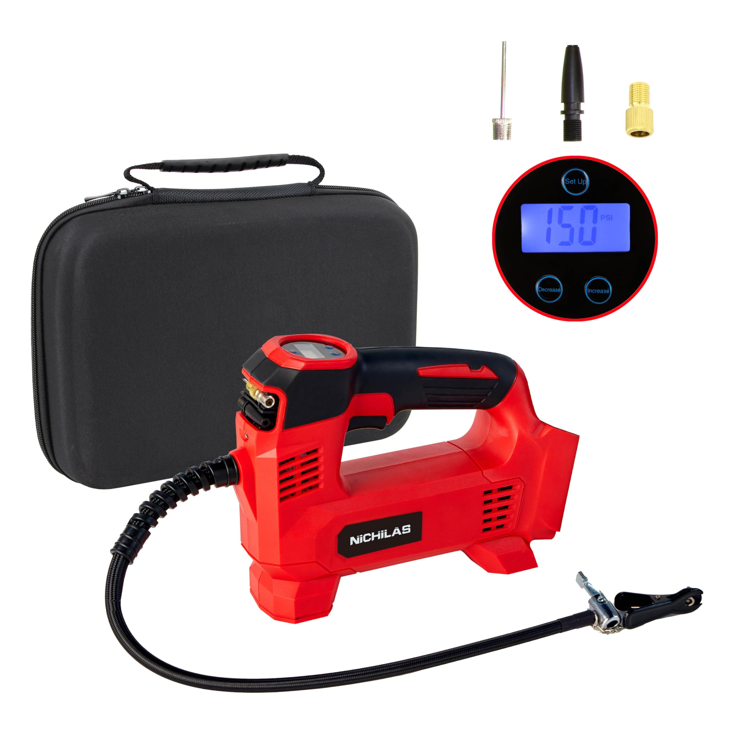 Nichilas Tire Inflator Compatible with Milwaukee M18 Battery Auto Portable Air Compressor Pump with LCD Screen Fixed Value Setting for Car,