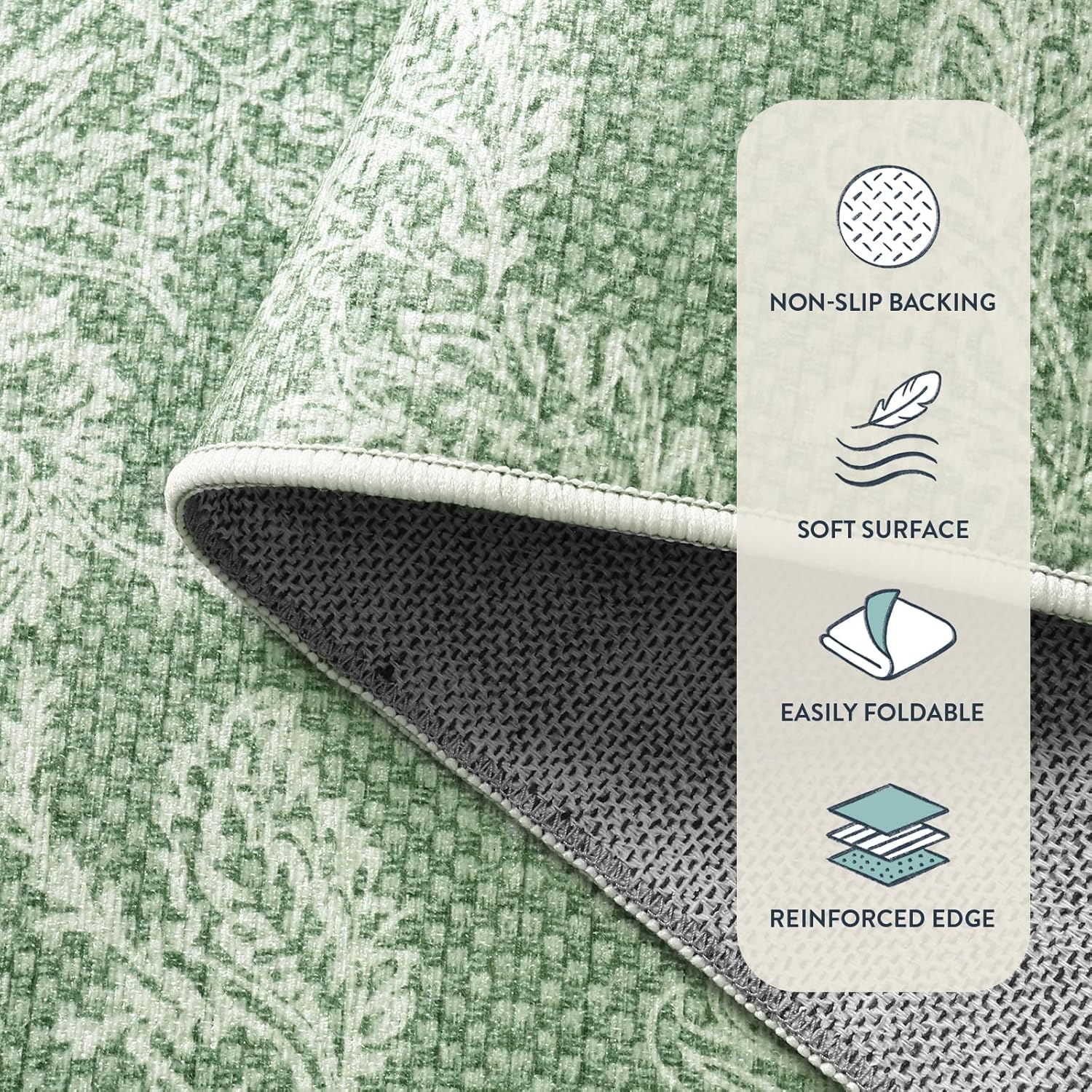 Lahome Indoor Outdoor Rug 8x10 - Floral Washable Non Slip Outdoor Patio Rug Neutral Farmhouse Outside Area Rugs for Balcony Deck Backyard Proch, RV Mat Outdoor Carpet for Living Room, Green