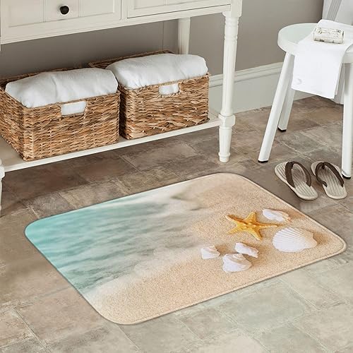 Miniatura 6 de Alfombras de baño de playa costeras con estrellas de mar para baño, alfombra de baño suave y absorbente, alfombra antideslizante para cocina, baño,