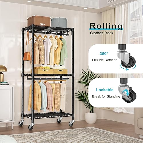 Miniatura 6 de FUTASSI P3 Mini Perchero Rodante para Ropa, Percheros para Colgar Ropa, Perchero Resistente para Prendas con Ruedas, Perchero de Armario Portátil