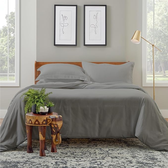 Cosy House Collection Luxury Duvet Cover Set 3-Piece - Blend of Rayon Derived from Bamboo - Ultra Soft Bedding - Zippered Comforter Protector, Includes 2 Pillow Shams (King/Cal King, Grey)