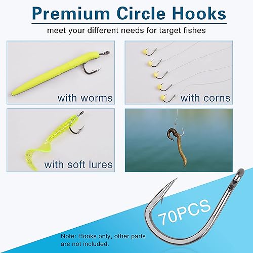 Miniatura 5 de Ganchos de pesca para agua salada, anzuelos circulares de acero inoxidable, 2 ganchos de asistencia fuerte, ganchos afilados para agua salada del