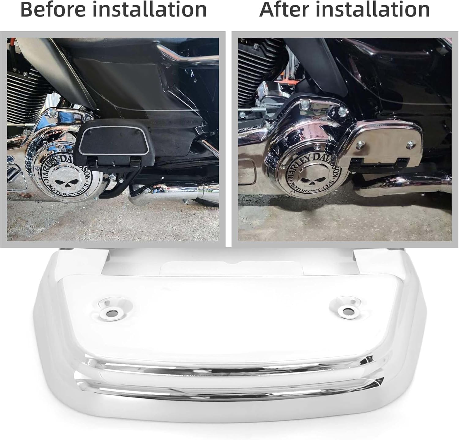 D-Shape Passenger Footboard Cover Floorboard Cover Compatible with Harley Touring Street Road Electra Glide Dynna Softail (Chrome)