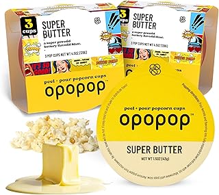 Opopop Microwave Popcorn - Pop Cups Super Butter 6-Pack, Non-GMO Gourmet Popcorn Kernels & Flavoring, Butter Popcorn, Gluten Free Snacks, Easy to Make and No Mess