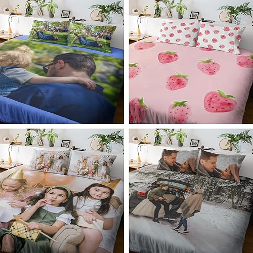 Miniatura 5 de Juego de ropa de cama personalizada con imagen, texto, logotipo, 1 funda de edredón y 2 fundas de almohada, diferentes tamaños personalizables,