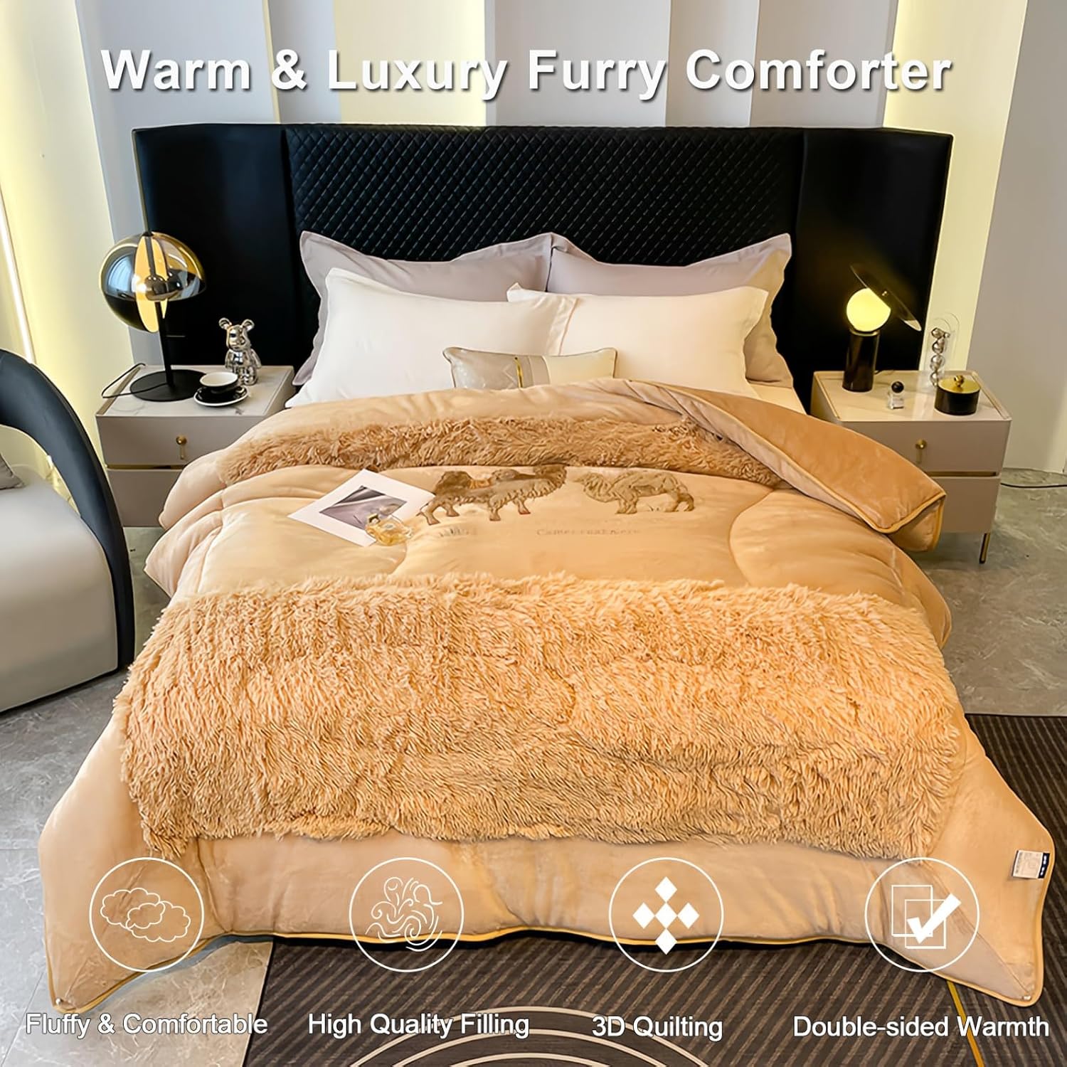 Shaggy Fleece Duvet Cover King Size Fluffy Furry Comforter Cover Faux Fur Duvet Cover Queen Size Luxury Fuzzy Bedding(A,180 * 220cm/5.0kg)