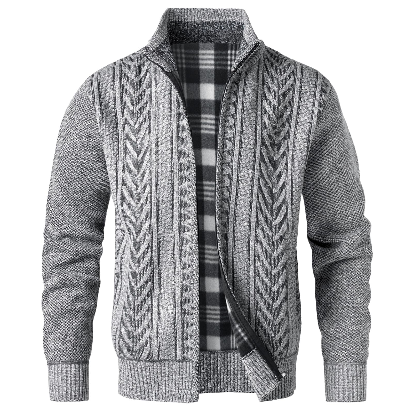 Veste en Maille pour Homme avec Col Droit Torsadée Pull Chandail Maille Ouvrez-Front Zippé Gilet Casual Chaud Cardigan Sweater Automne Hiver Manches Longues Veste Tricoté Chaud