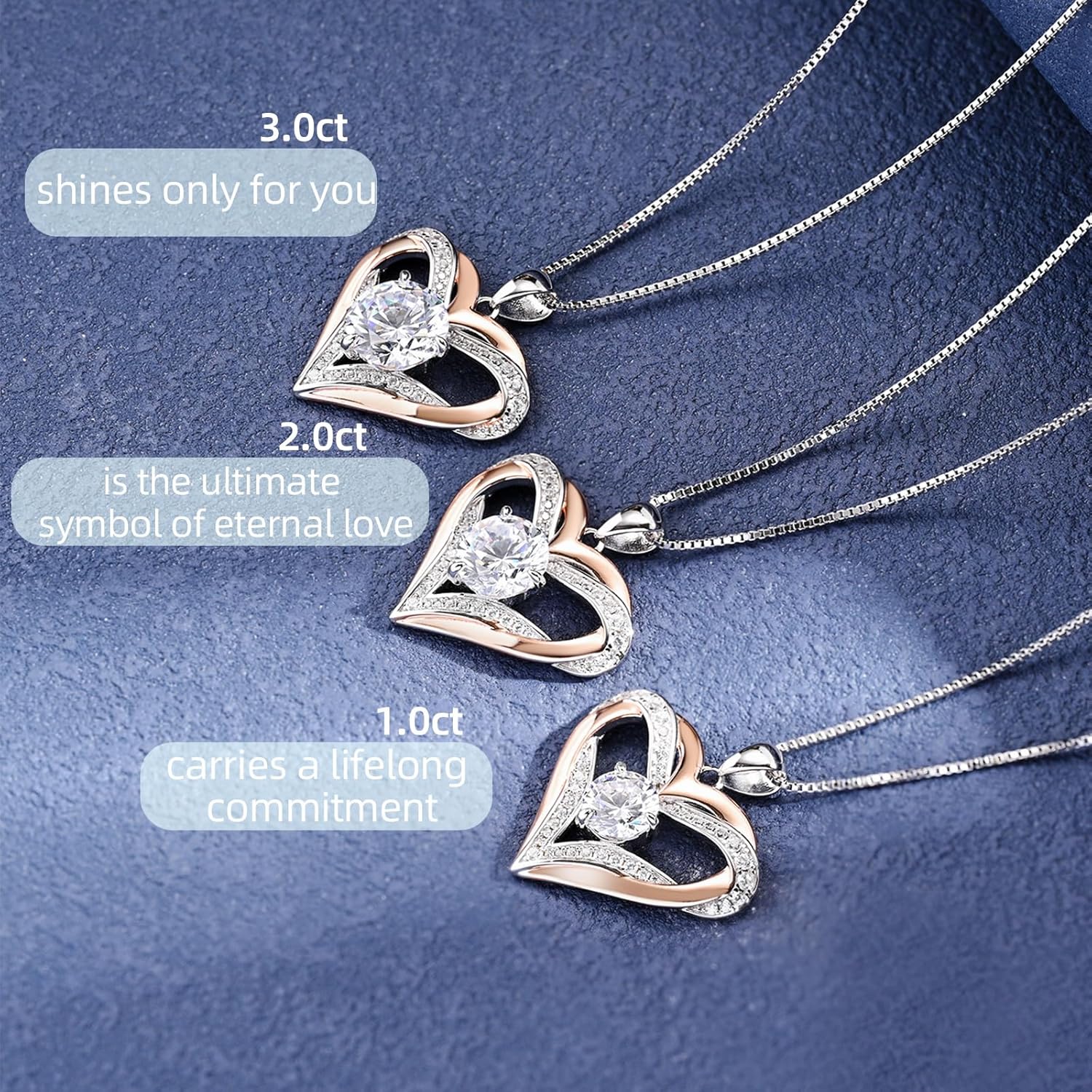 Moissanite Heart Pendant Necklaces for Women, 1-3 Carat Moissanite 925 Sterling Silver Necklace,Engraved 'I LOVE YOU' Gift for Wife Mom ,Ideal Anniversary Birthday Christmas Valentine Engagements Mothers Day Jewelry Gifts for Mom Wife Girlfriend Daughter Her - Image 3