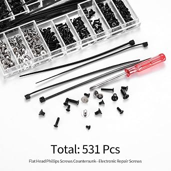 531 Pcs M2 M2.5 M3 Laptop Screws, Notebook Computer Screws | Flat Head Phillips Screws, Countersunk Cross Head Screws for PC SSD Electronic Repair Screws