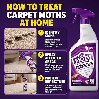 Carpet Moth Killer Spray 1L - Non-Staining & Long-Lasting Protection | Formula for Home | Targets Full Moth Lifecycle on Rugs, Carpets, Textiles & Upholstery