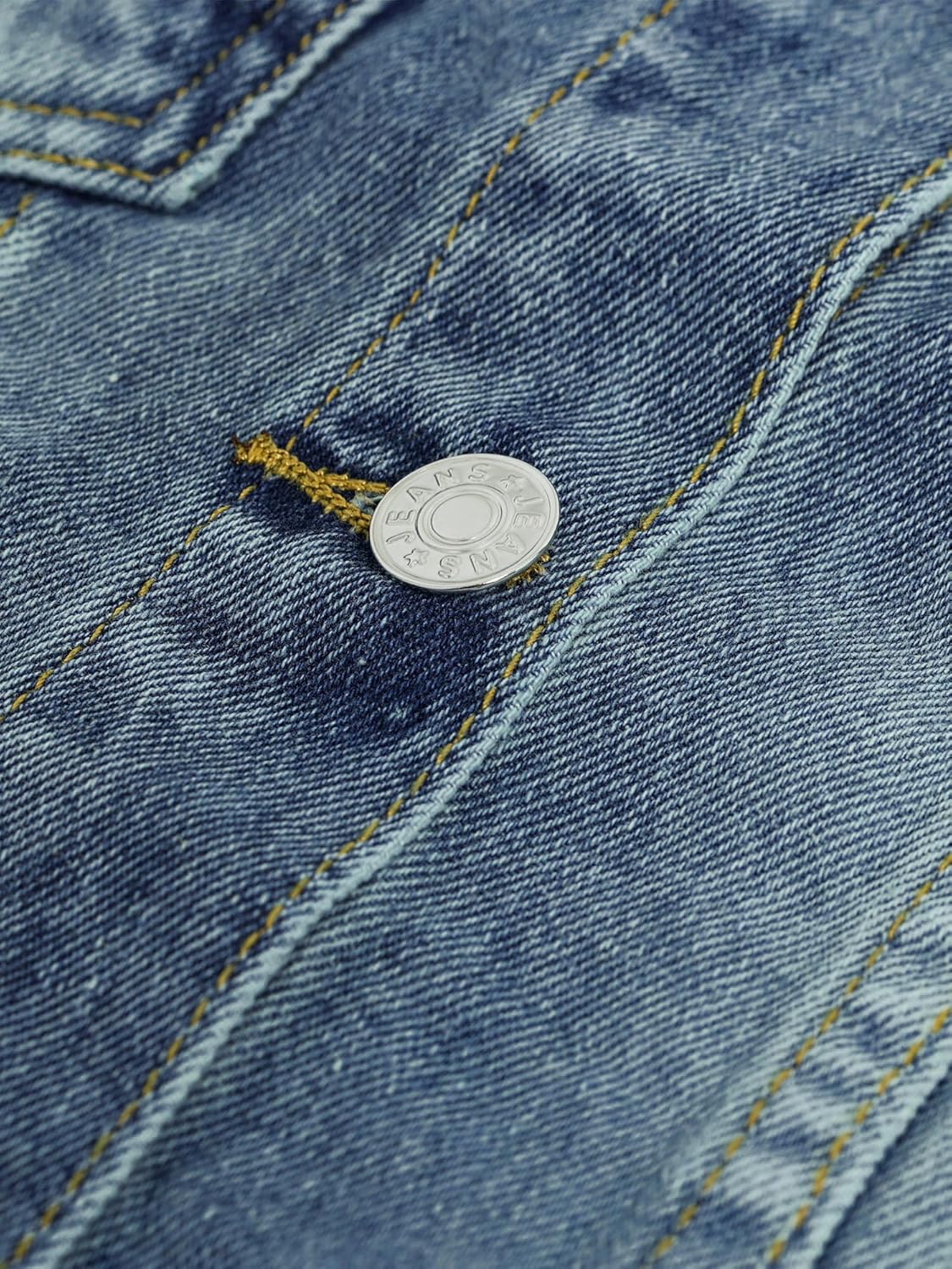 LifeShe Women's Pearls Denim Jacket 3/4 Sleeve Cropped Rhinestones Jean Jackets Trucker Coat - Image 7