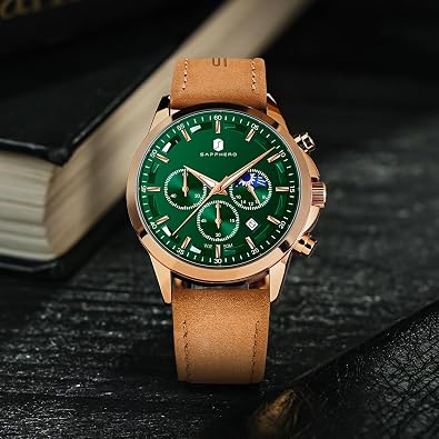 SAPPHERO Chronograph Watches for Men, Original Business Casual Stainless Steel Analog Watch 50M Waterproof Luminous Watches with Date Dial, Mens Gift