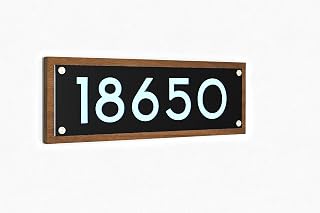 Modern House Numbers Framed LED 5V - African Teak Iroko wood & Black Face - Contemporary Home Address - Modern House Plaque sign - Style 1