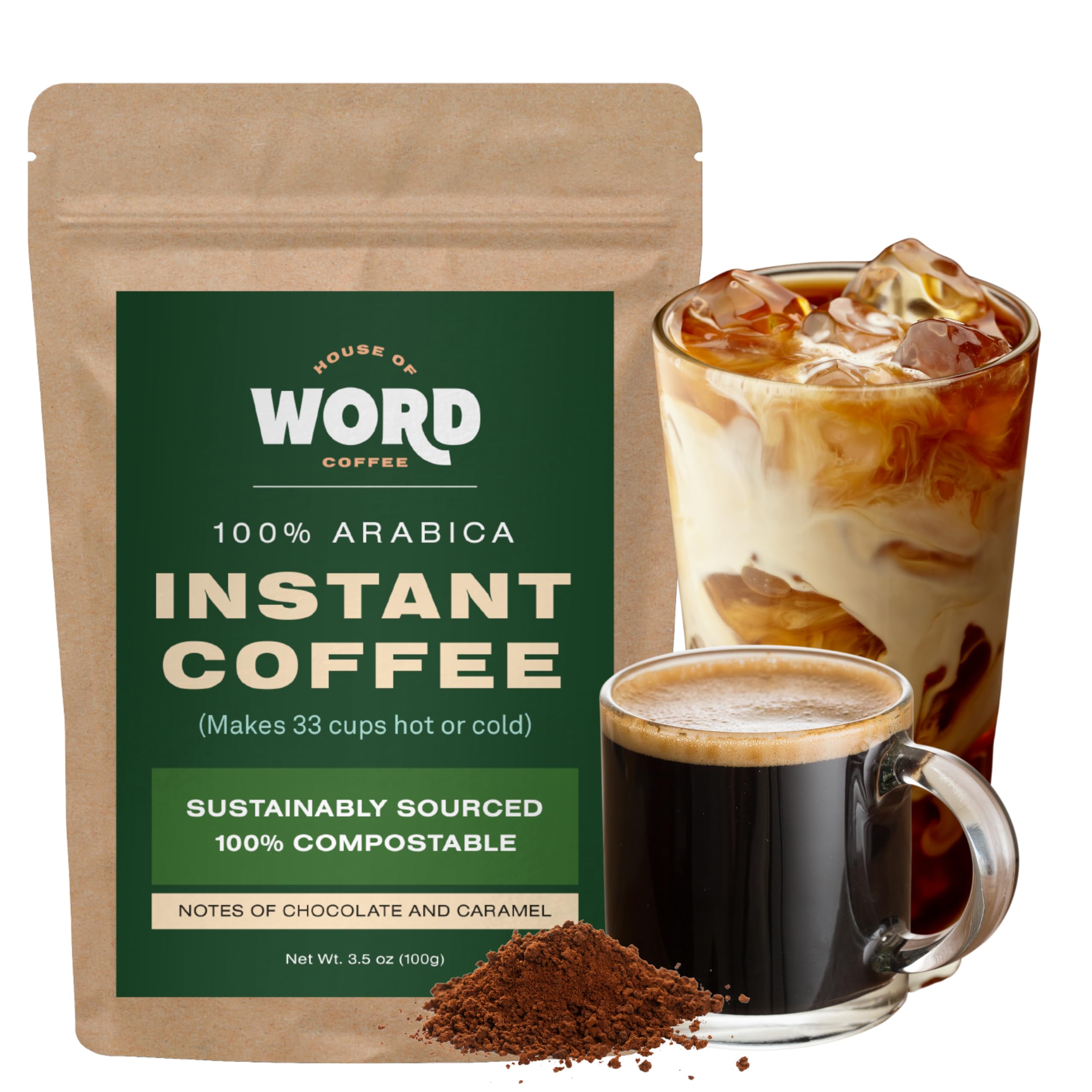 Słowo Arabica kawa rozpuszczalna średnia palona gorąca lub mrożona kawa odpowiedzialnie pozyskiwana kompostowalne opakowanie 100 porcji (300 g)