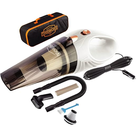 THISWORX Car Vacuum Cleaner - Portable, High Power, Mini Handheld Vacuum w/ 3 Attachments, 16 Ft Cord & Bag - 12v, Small Auto Accessories Kit for Interior Detailing - White
