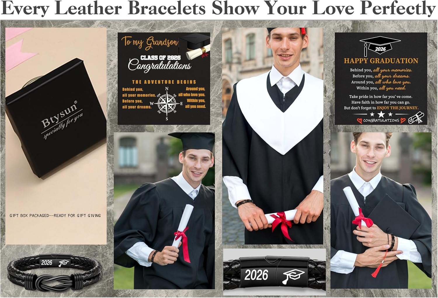 Btysun Gifts for Men, Gifts for Boyfriend Leather Bracelets for Men Stocking Stuffers for Him 2026 I Love You Gift Infinity Cuff Bracelets Birthday Christmas Jewelry for Son Grandson Dad Husband