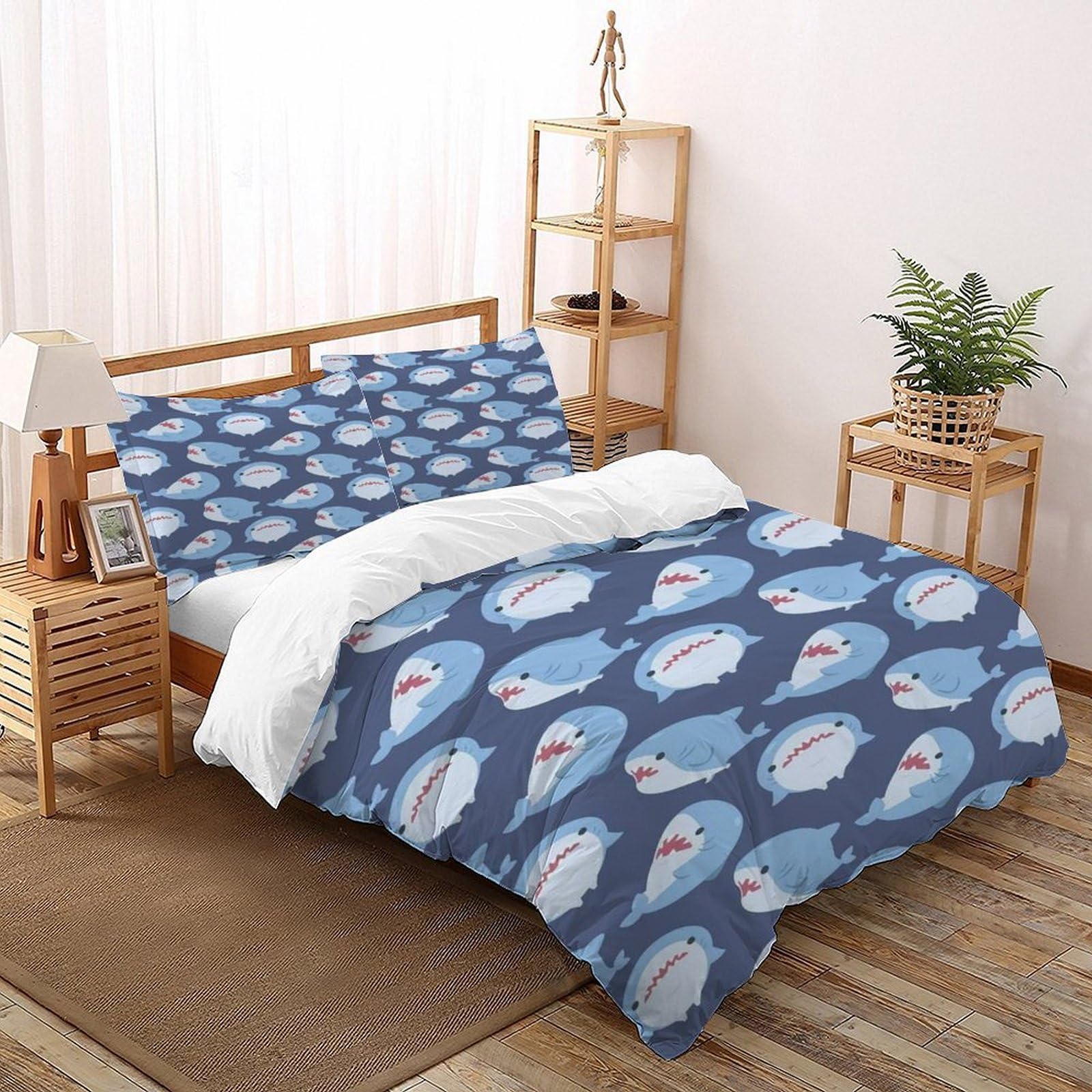 Housse de couette requin 3D pour lit king size qui simplifie le lit au quotidien