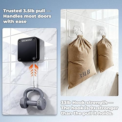 Miniatura 6 de SHIMIDO Cierrapuertas automático retráctil mejorado, instalación sin herramientas, potente tirador de 3.5 libras cierra las puertas completamente