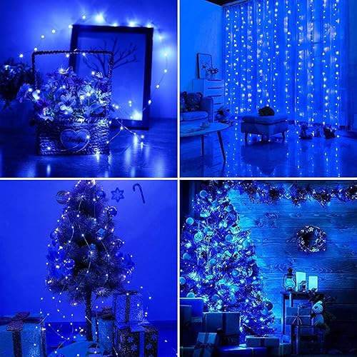 Miniatura 4 de RUICHEN Cable plateado de 66 pies con 200 luces LED USB con interruptor de encendidoapagado (azul)