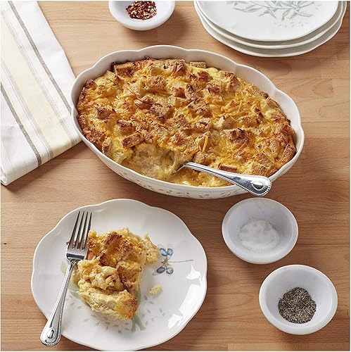 Vista 6 de Lenox recipiente para horno oval de porcelana con borde festoneado, diseño de pradera de mariposas., Blanco