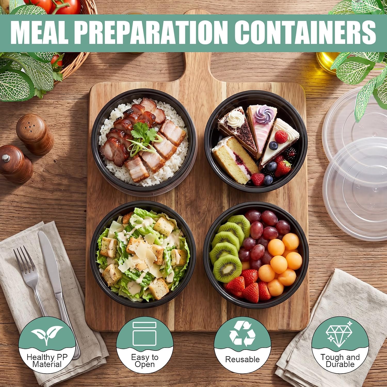 100 Pcs 24 oz Meal Prep Containers with Lids Round
