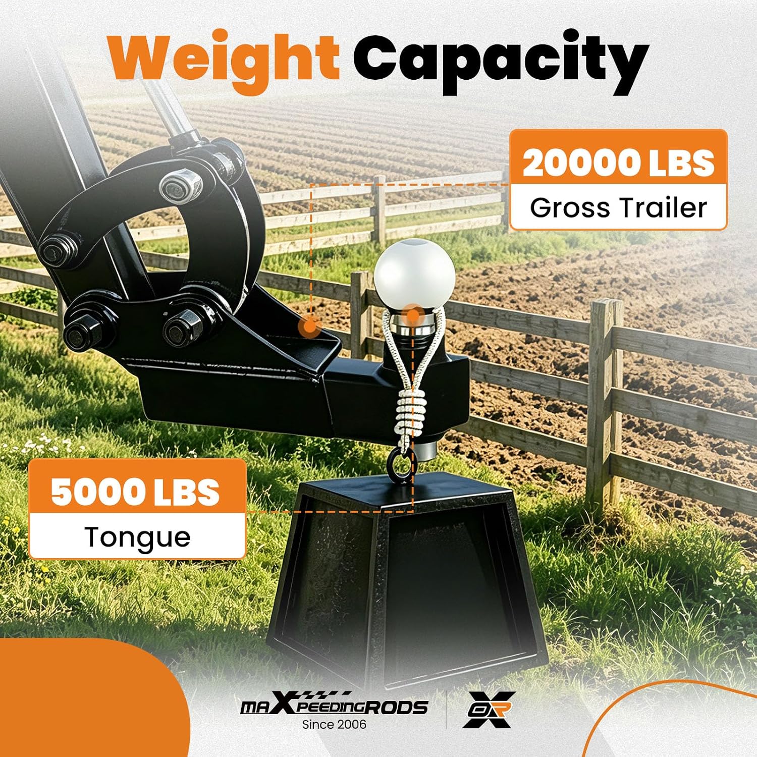 maXpeedingrods Excavator Trailer Hitch Receiver with 2" Standard Receiver for 0.8 to 1.8T Mini Excavator 5000 Lbs Tongue 20000 Lbs Trailer Capacity-Includes Pin