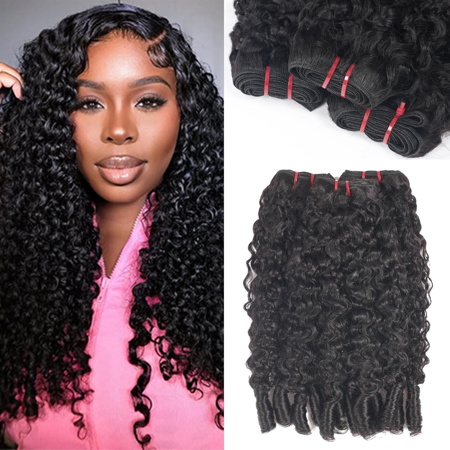 Brazilian Virgin Remy Water Wave Human Hair, Natural Black, Unprocessed Curly Weave Bundles, 3 Pieces (20 22 24)