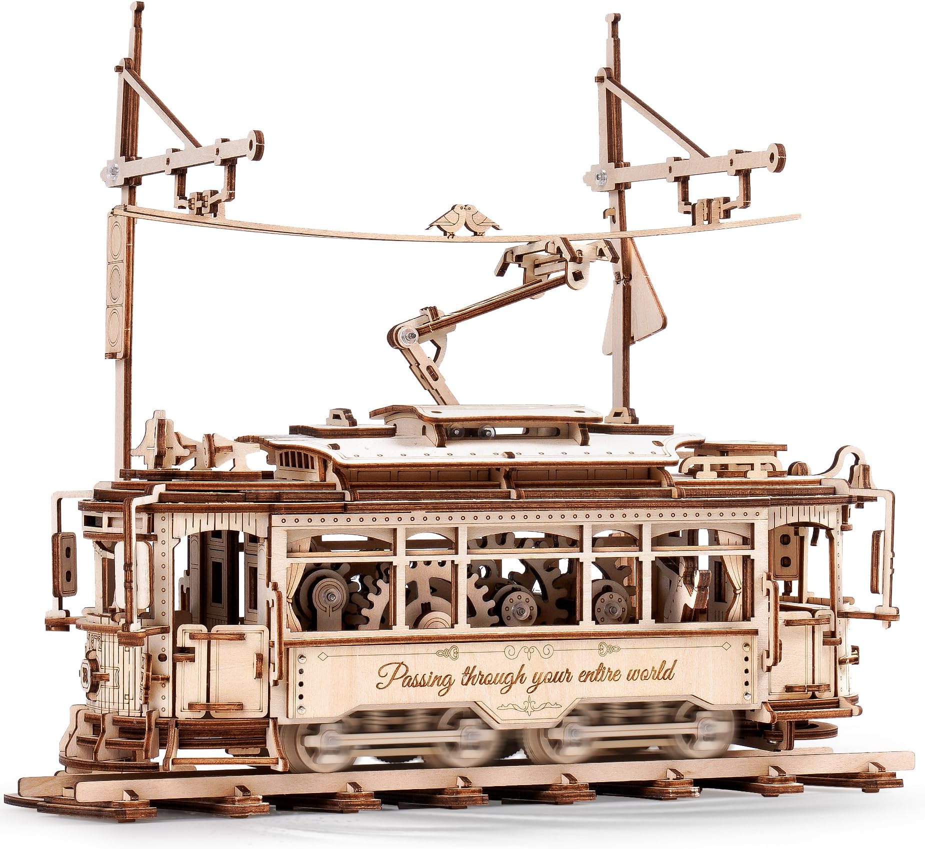- ROKR 3D Wooden Puzzles Model Car Kits for Adults to Build - Wooden Toy Tram Train Set with Railway - Wood 3D Puzzles for Adults - Gift Idea for Christmas Father's Day Birthday